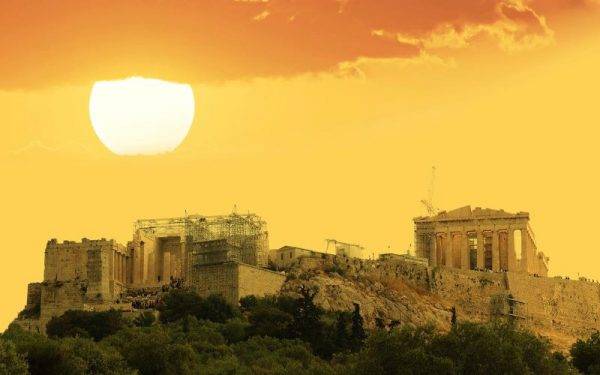 Griekenland-Acropolis-Zonsondergang-Athene