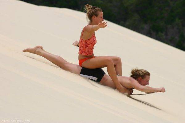 Sand boarding on Moreten Island