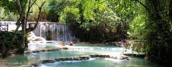 Laos, Luang Prabang waterfall beyond busy locations